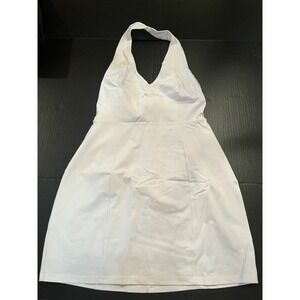 Woman's White Sexy V-Neck Sleeveless A-Line Backless Dress Zipper Size Large